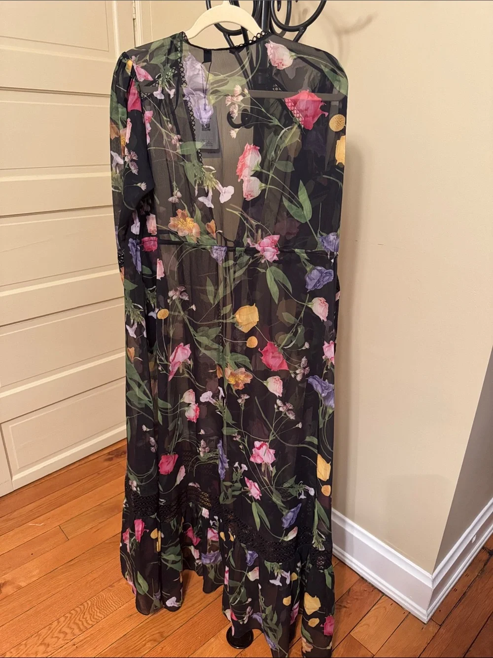 Ted Baker London Black Sheer Floral Maxi Coverup